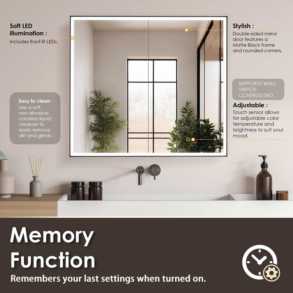 Altair Fenice 2-Door 36" Mirrored LED Surface-Mount or Recessed Medicine Cabinet