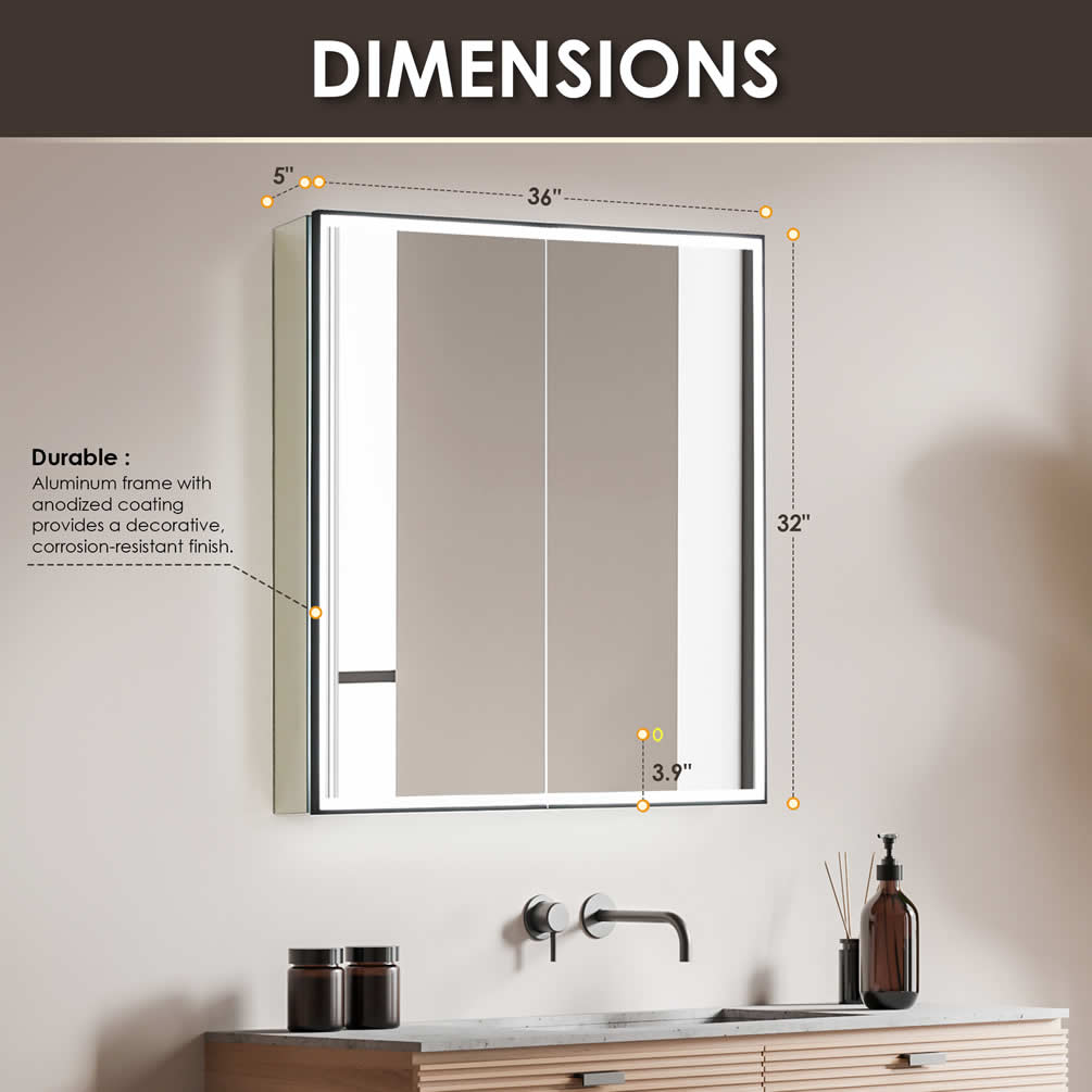 Altair Fenice 2-Door 36" Mirrored LED Surface-Mount or Recessed Medicine Cabinet
