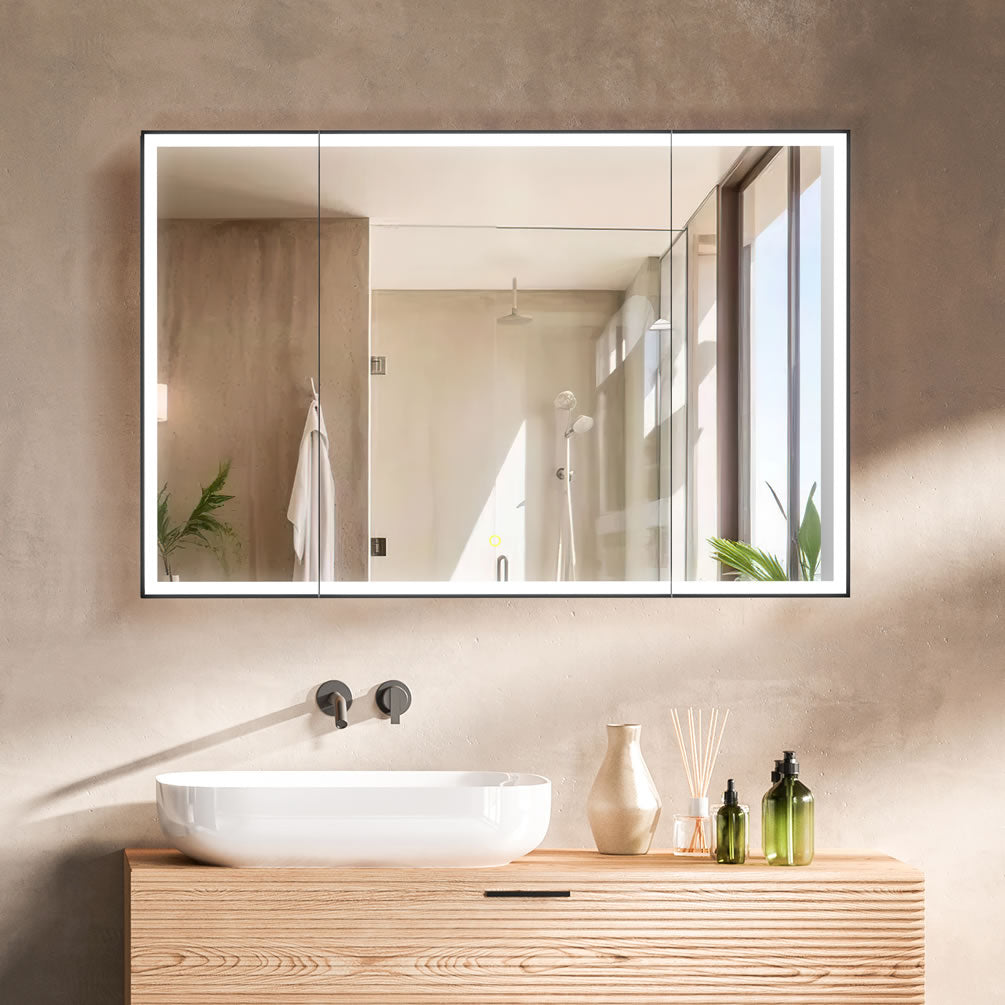 Fenice 3-Door 48" Mirrored LED Medicine Cabinet, Recess or Surface Mount - Altair Design - Perfect Makeup Mirrors