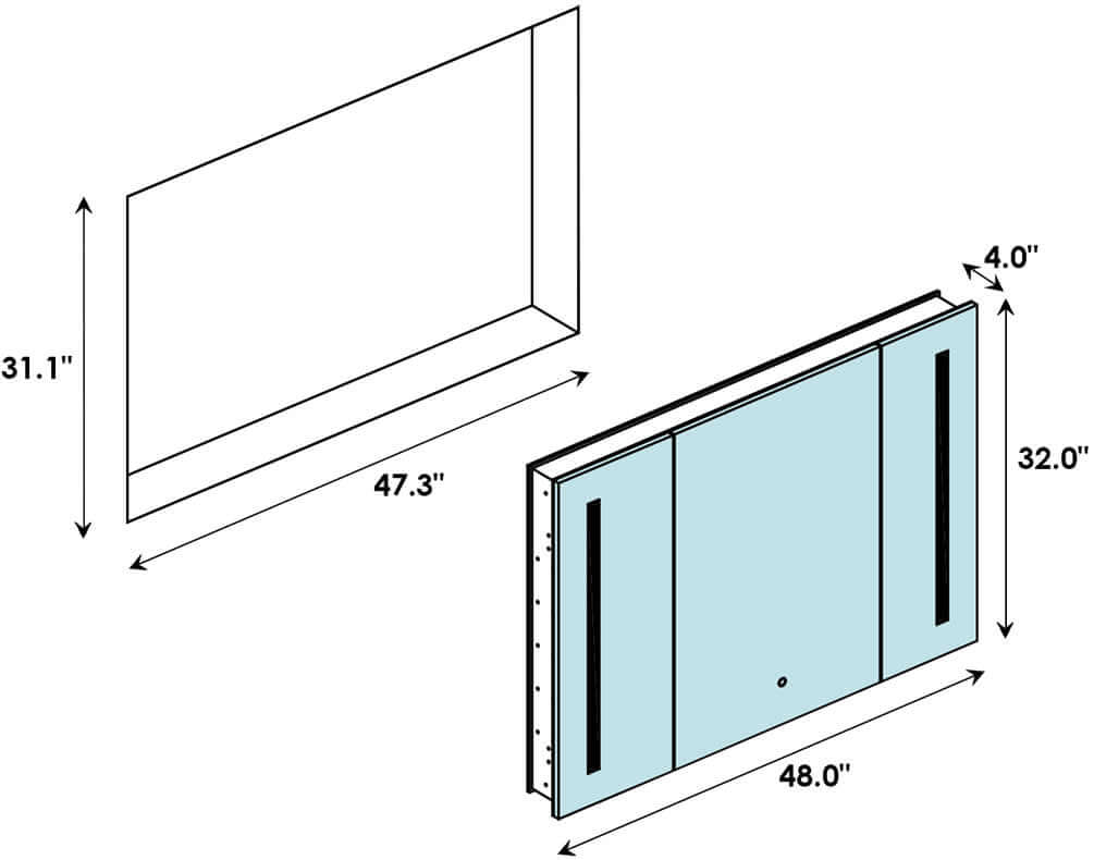 Altair Catola 3-Door Frameless Mirrored LED Surface-Mount or Recessed Medicine Cabinet