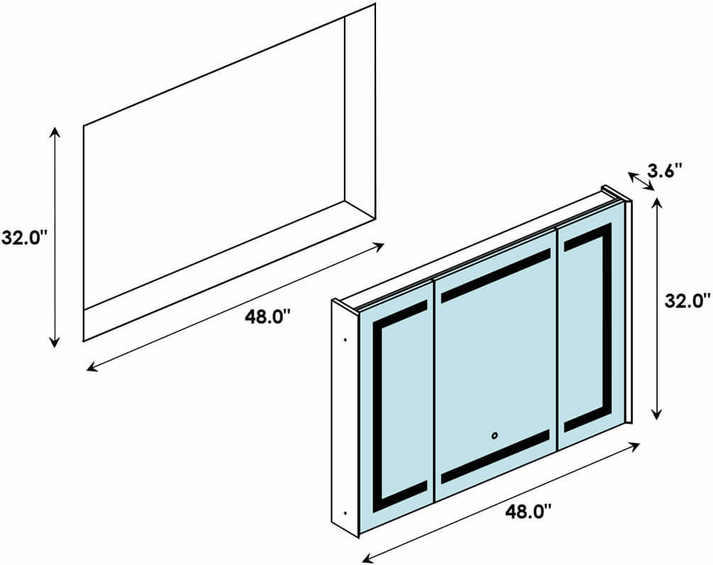 Altair Bojano 3-Door 48" Frameless Mirrored LED Surface-Mount or Recessed Medicine Cabinet