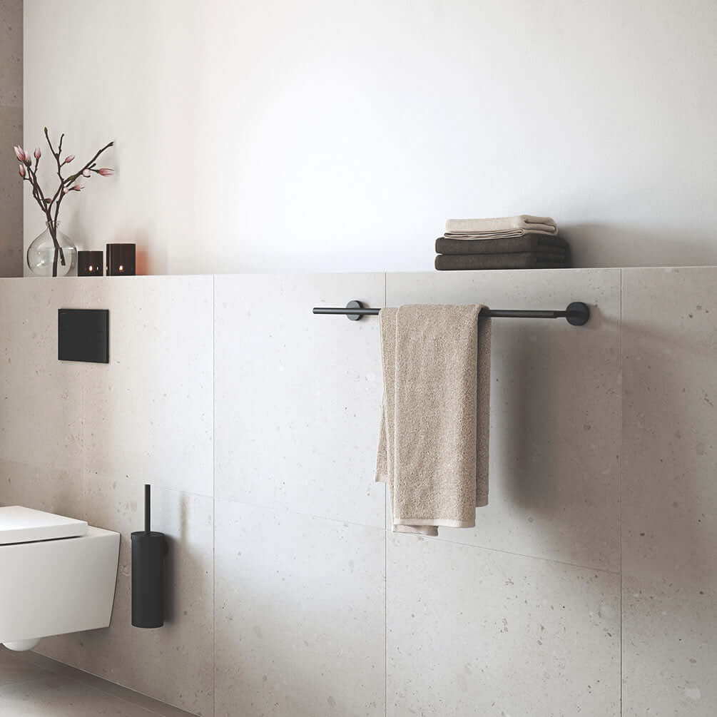 Smedbo Home Collection Solid Brass Toilet Brush Set, and Towel Bar, Matte Black