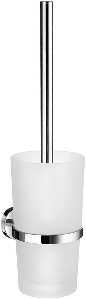 Smedbo Home Collection Solid Brass Toilet Brush Set, Wall-Mount or Floor Standingr, Brushed Brass with Porcelain Receptacle, Polished Chrome