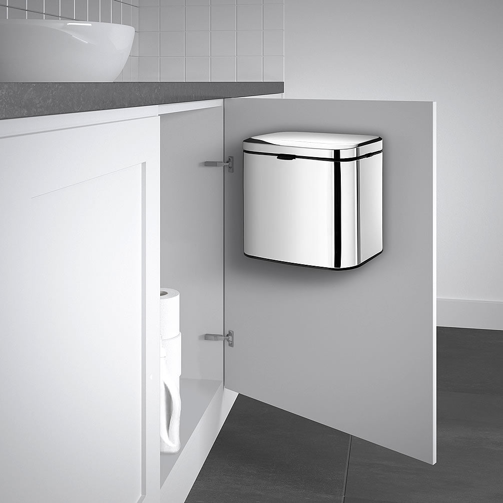 Self-adhesive and screw-in brackets are included.  Polished Stainless Steel shown.