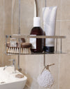 Double Polished Chrome hanging shower basket with baskets that are 9.8" wide x 4" front-to-back.