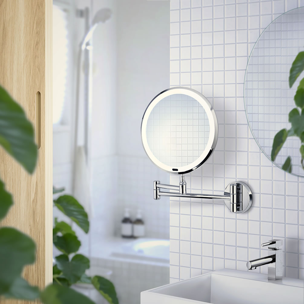 Beslagsboden Wall-Mount LED Makeup Mirror with Lights 7x, Polished Chrome