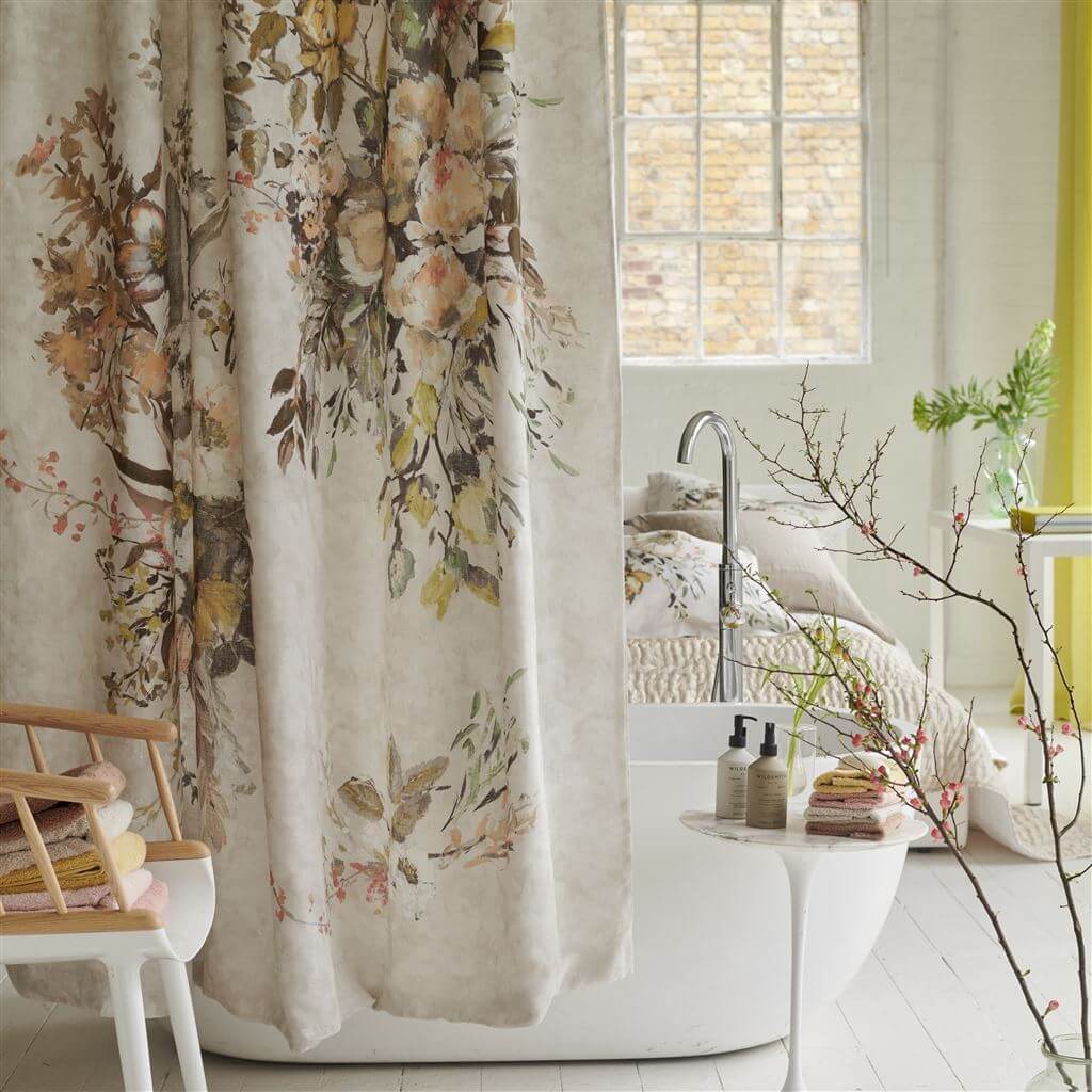 Margaretta - Sepia 100% Pure Linen Shower Curtain