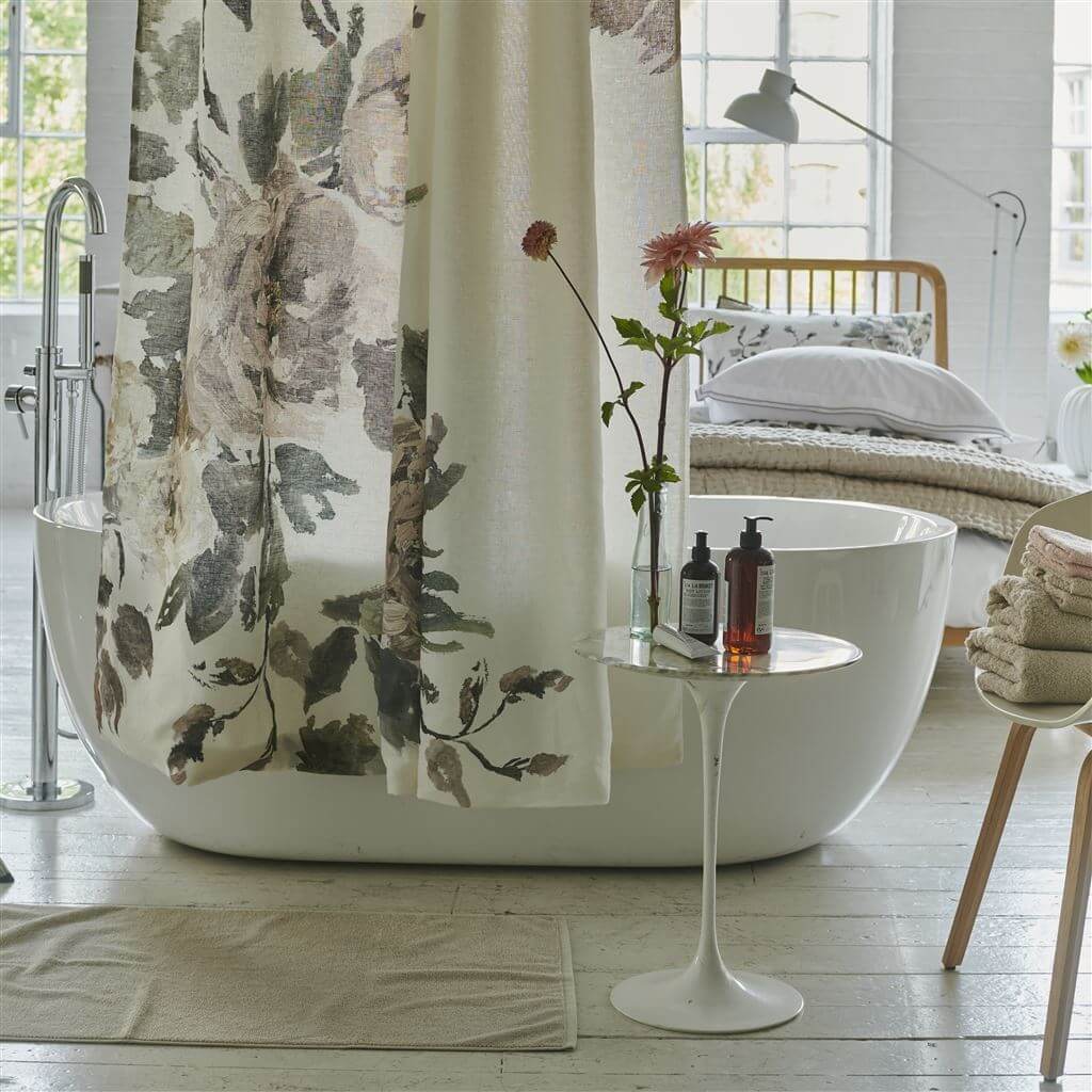 Shanghai Garden - Ecru 100% Pure Linen Shower Curtain