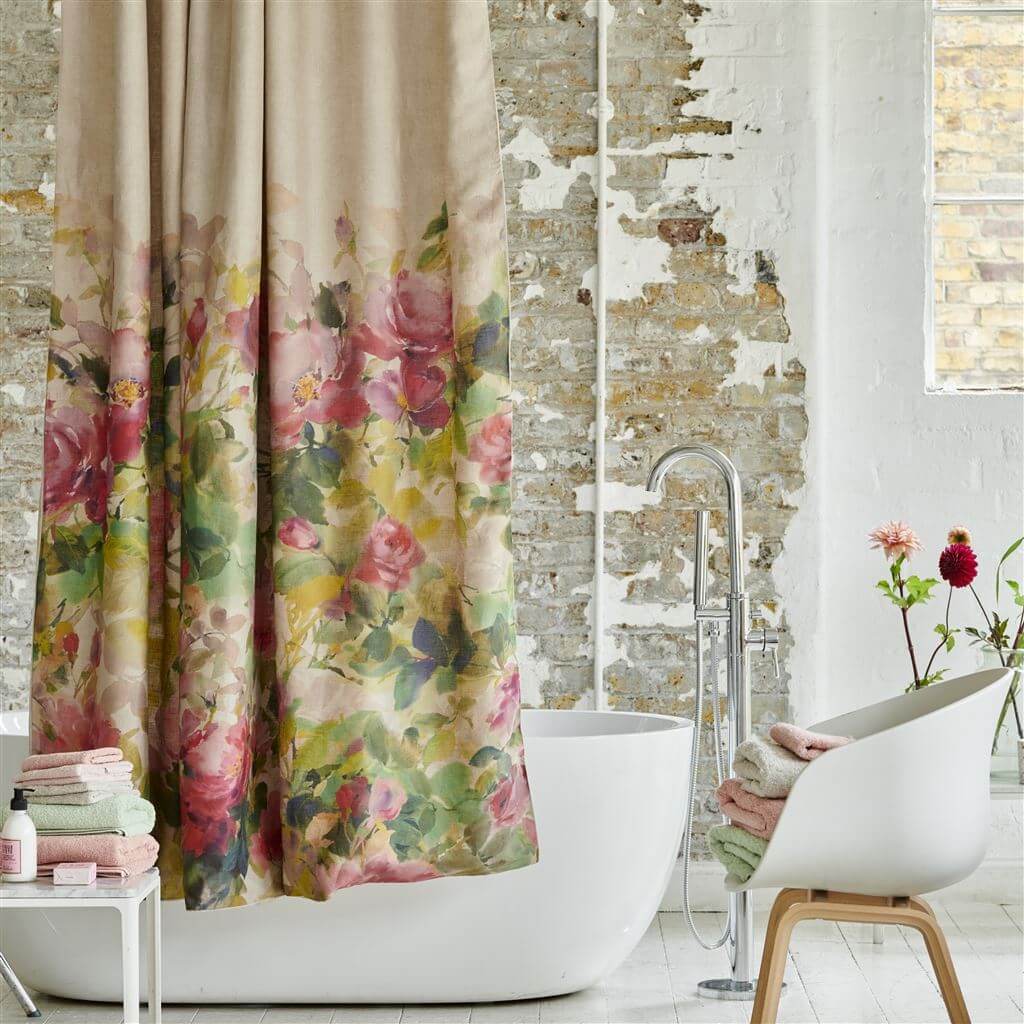 Thelma's Garden - Fuchsia 100% Pure Linen Shower Curtain