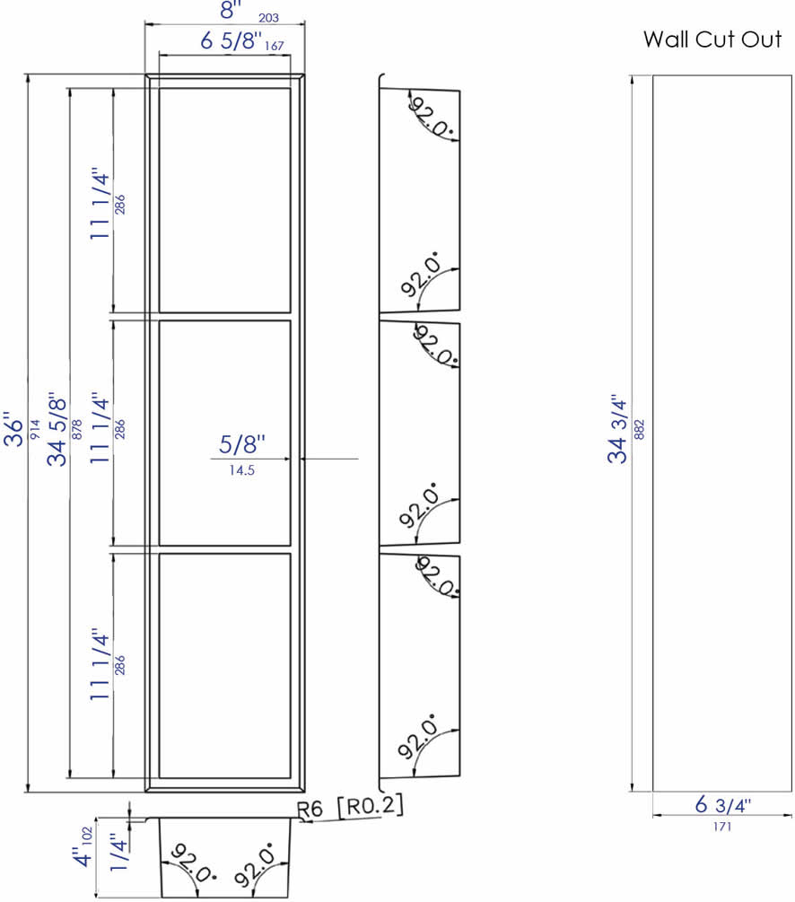 8" x 36" Three-Shelf Stainless Steel Shower Niche - Matte Black or Matte White - ALFI brand - Perfect Makeup Mirrors