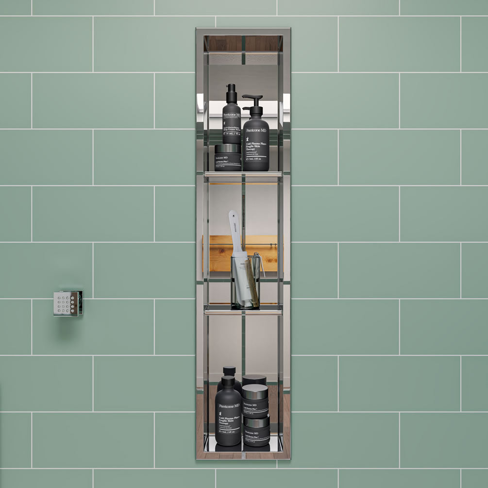Alfi brand Triple Shelf 8 x 36 Shower Niche, Polished Stainless Steel