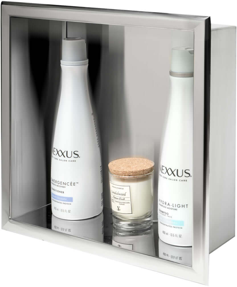 Suitable for smaller bottles and tubes, Polished Stainless Steel Alfi brand 12" x 12" Shower Niche