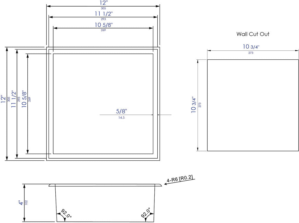 12" x 12" Powder Coat Stainless Steel Shower Niche - Matte Black or Matte White - ALFI brand - Perfect Makeup Mirrors