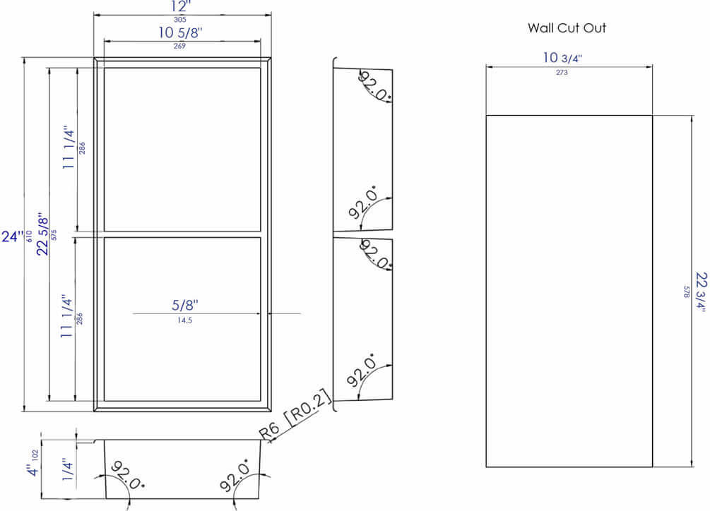Dimensions: Alfi brand 12" x 24" double shelf Stainless Steel Bathroom Niche 