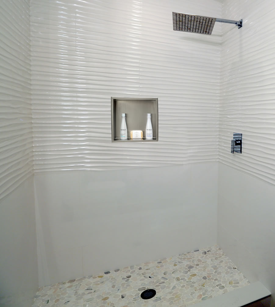 In the showser or in the bathroom - Alfi brand 16"x16" Brushed Stainlesss Steel Bathoom & Shower Niche