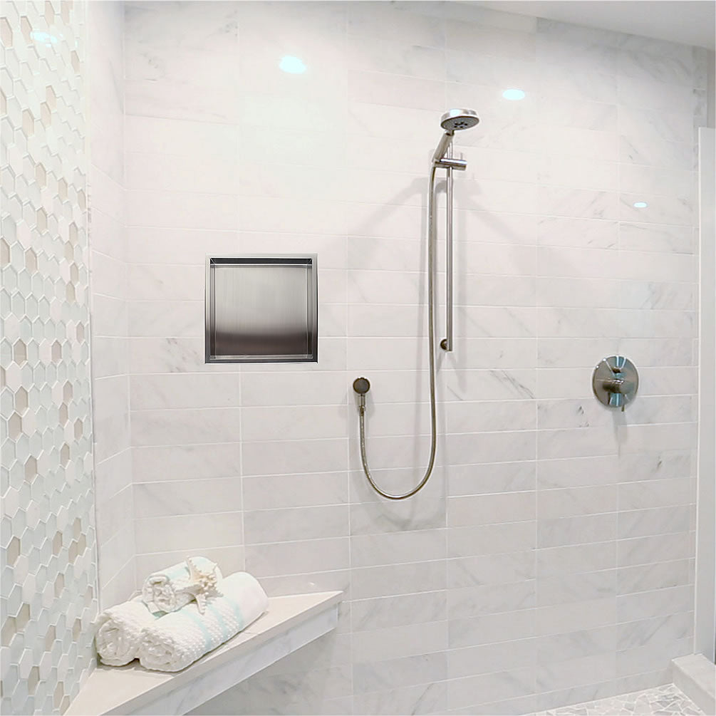 Shower installation - Alfi brand 16"x16" Brushed Stainlesss Steel Bathoom & Shower Niche