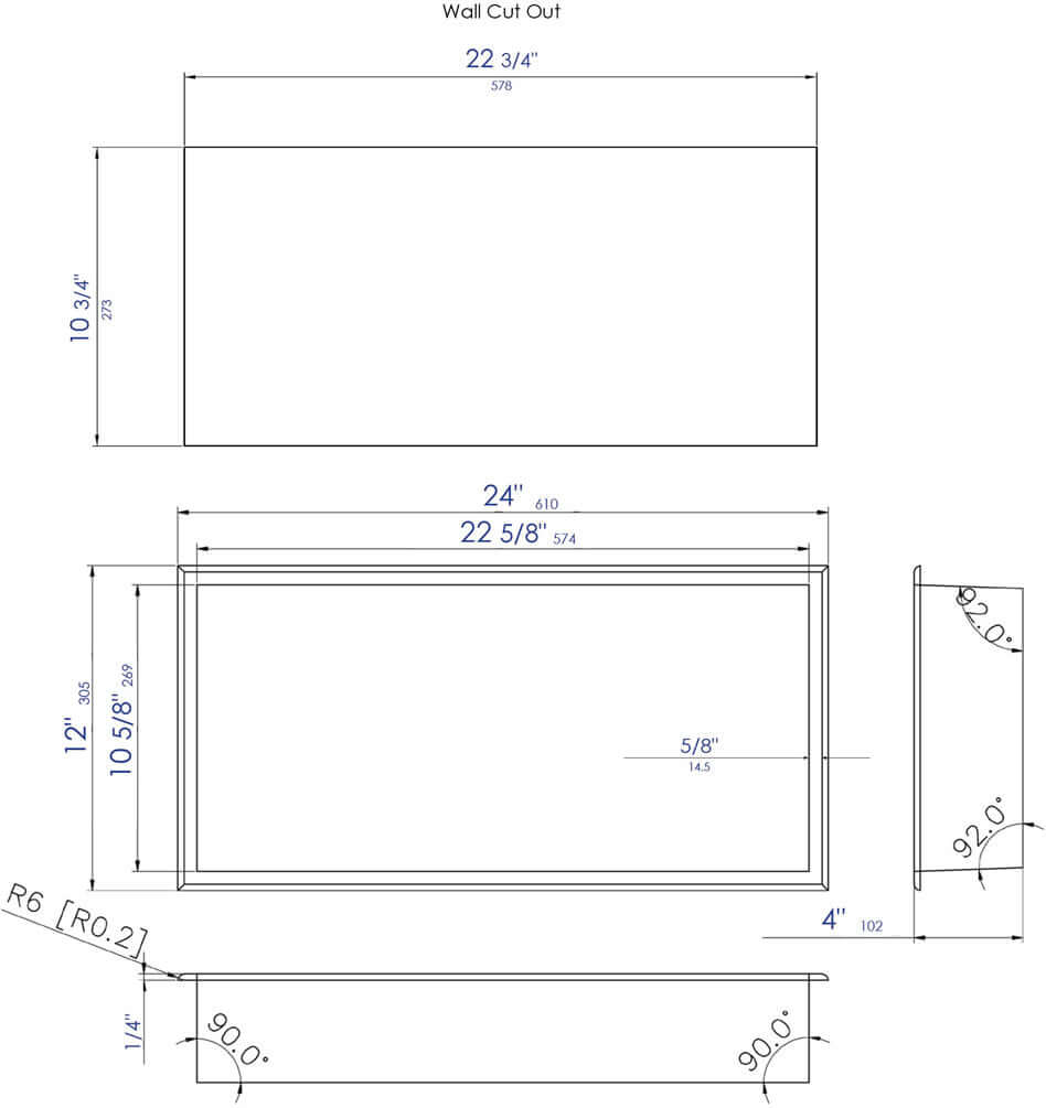 Alfi 24" x 12" STainless Steel Shower Niche Dimensions