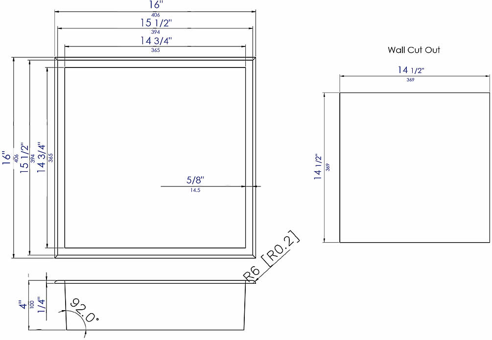 16" x 16" Stainless Steel Powder Coat Shower Niche - Matte Black or White - ALFI brand - Perfect Makeup Mirrors