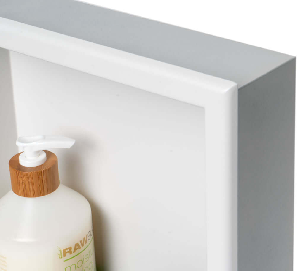 Detail - Matte White Powder Coat Stainless Steel Bath Niche - 12" x 12" x 4" Deep by Alfi Brand