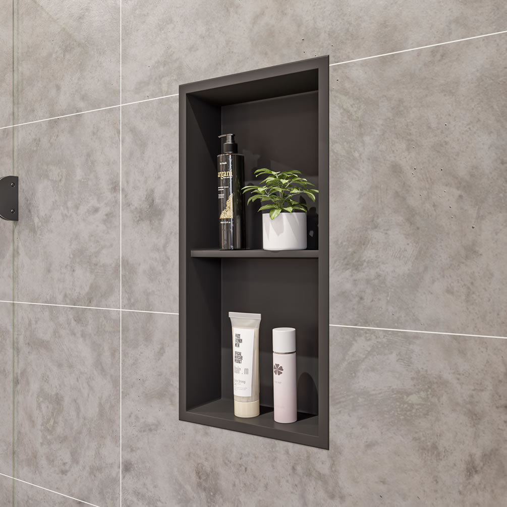 Alfi brand vertical shower niche - 12" x 24" High - Powder Coat Matte Black