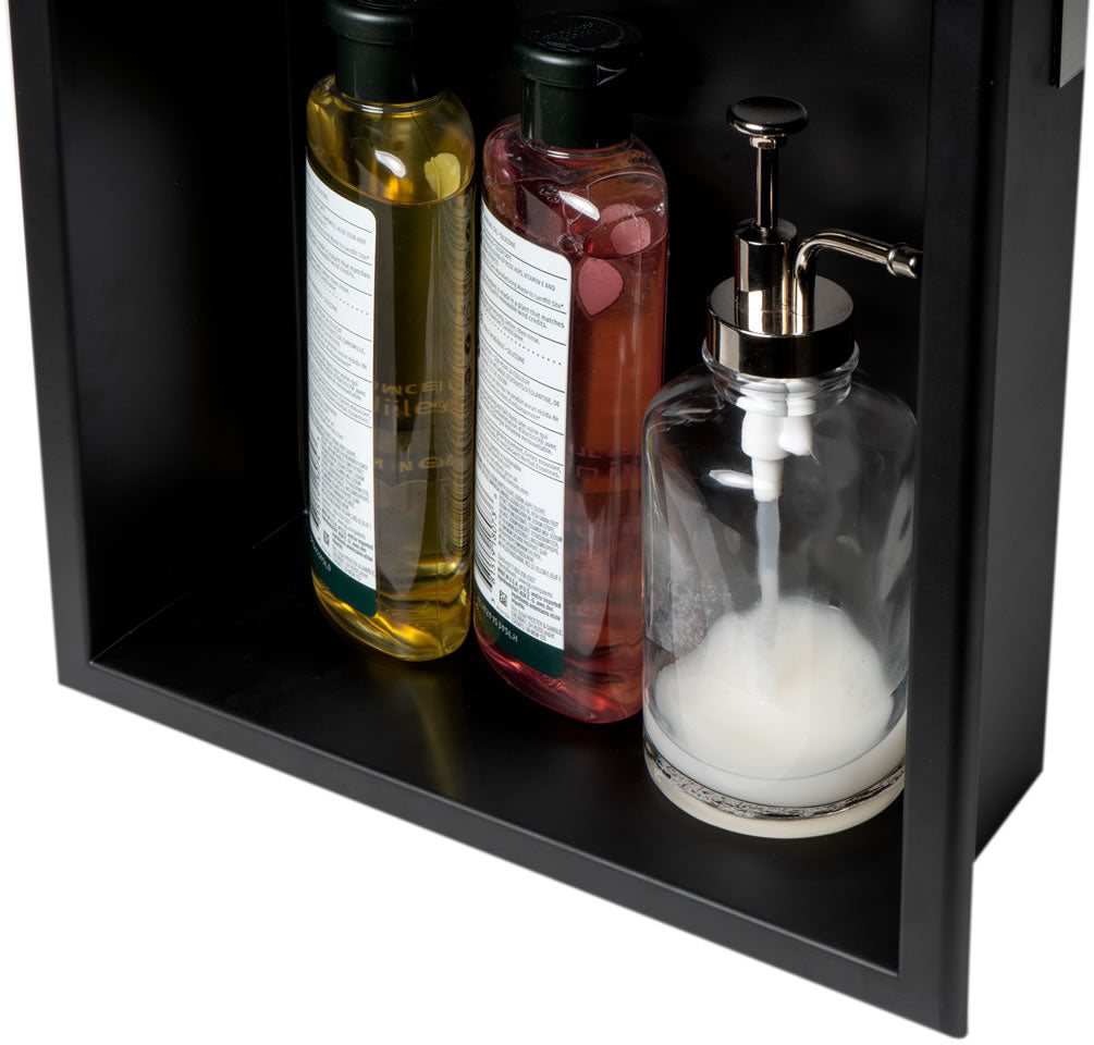 Detail - Alfi brand vertical shower niche - 12" x 24" High - Powder Coat Matte Black