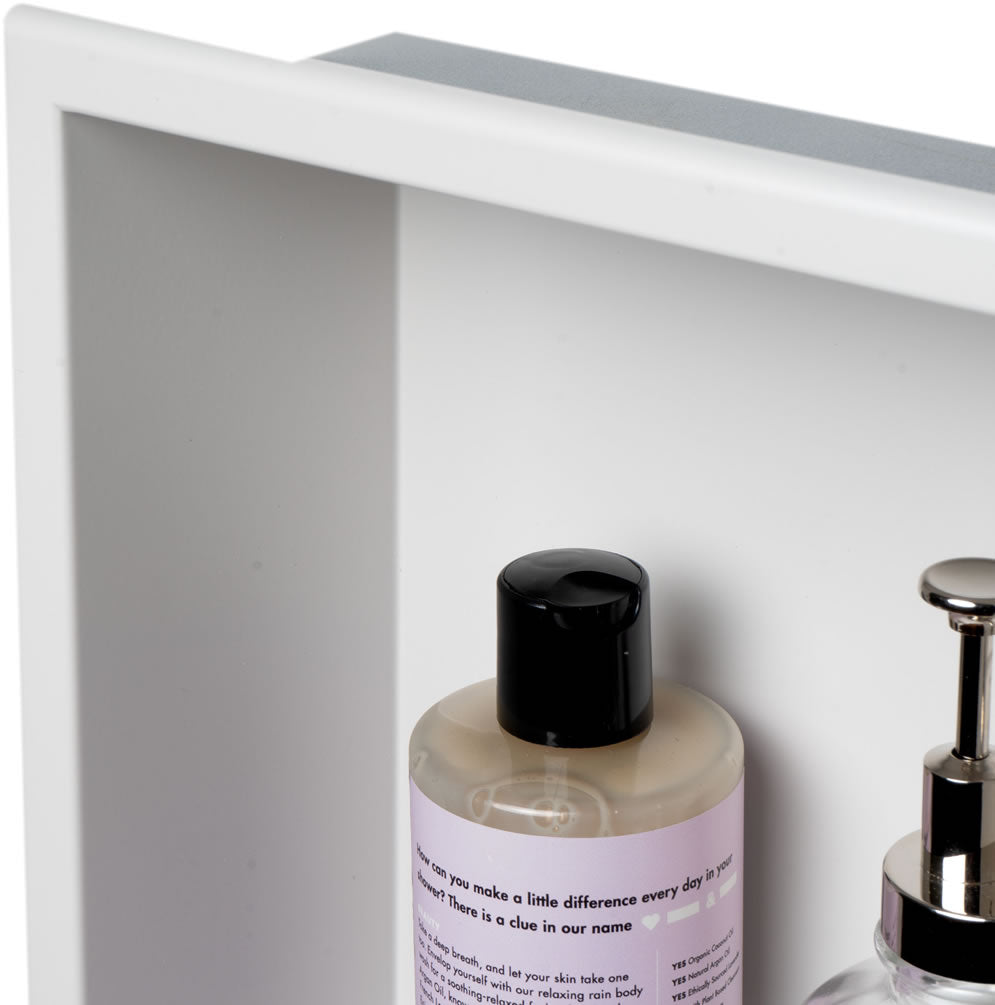 Detail - Alfi brand vertical shower niche - 12" x 24" High - Powder Coat Matte White