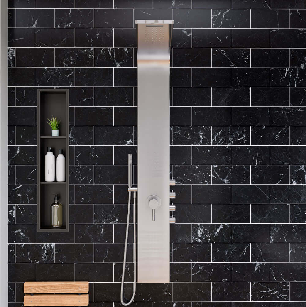 PVD Steel in Brushed Black by Alfi brand - 8" x 36" 3-shelf Vertical Niche