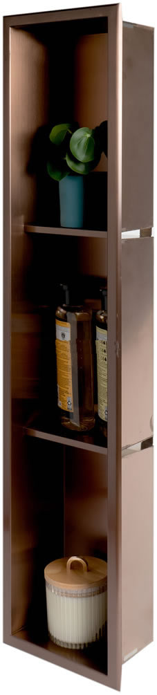 PVD Steel in Brushed Copper by Alfi brand - 8" x 36" 3-shelf Vertical Niche