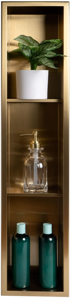 PVD Steel in Brushed Gold by Alfi brand - 8" x 36" 3-shelf Vertical Niche