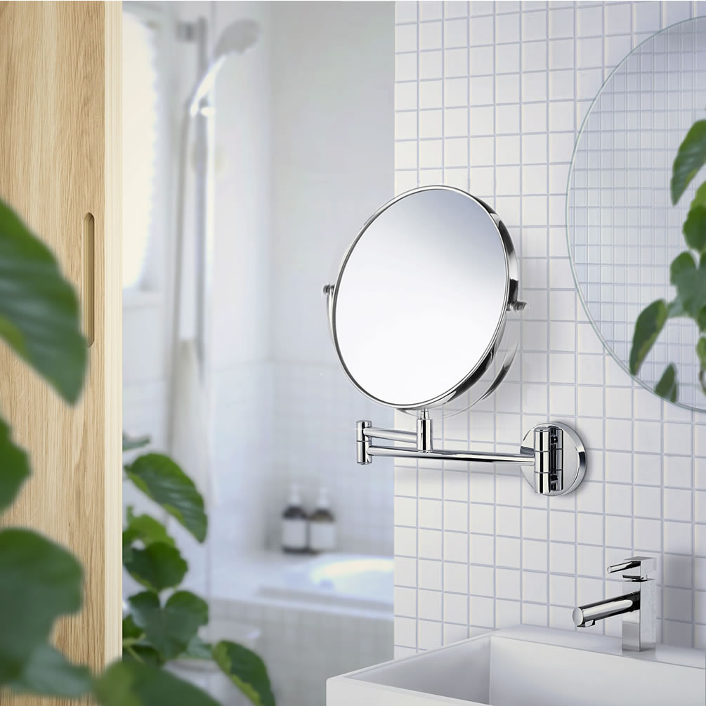 Beslagsboden Wall-Mounted 7x/1x Makeup Mirror, Polished Chrome