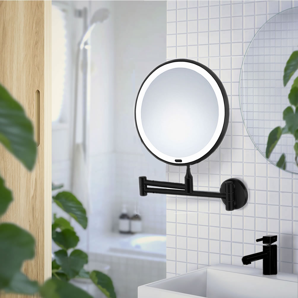 Beslagsboden Wall-Mount LED Makeup Mirror with Lights 7x, Matte Black