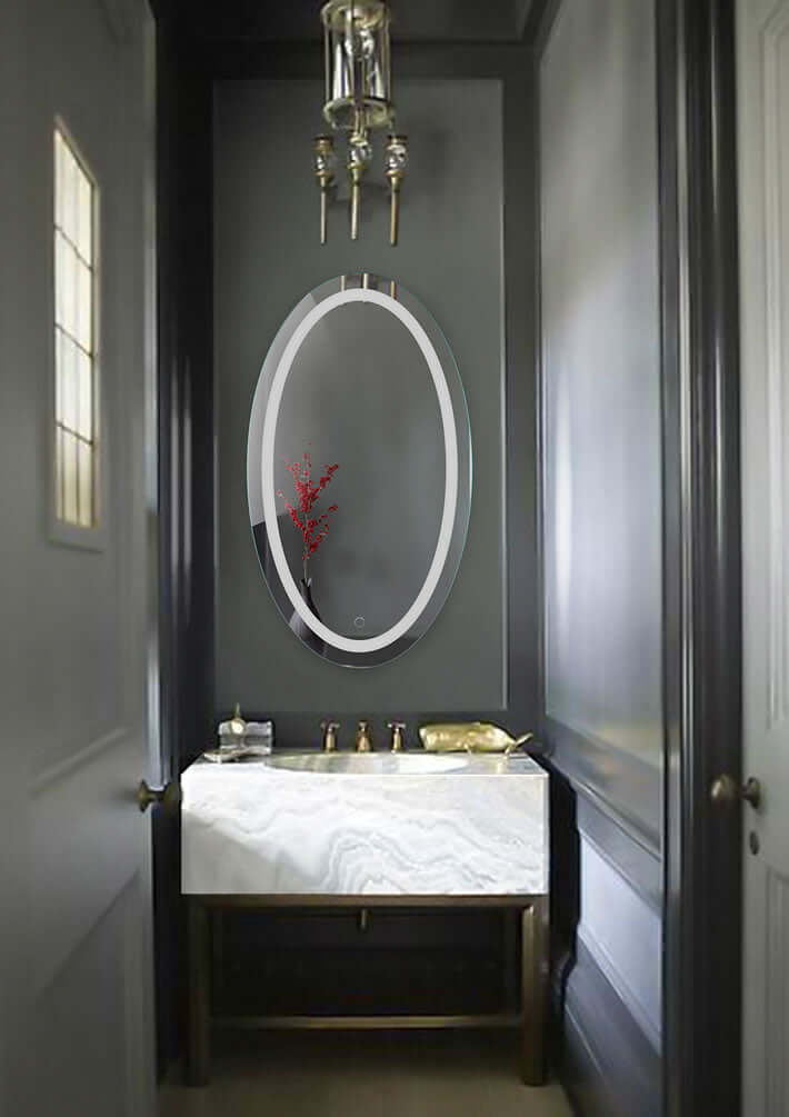Krugg Icon 24" x 42" Oval Vanity Mirror with 6,000k LED lighting and a CRI of 90+.  Can also be mounted horizontally.