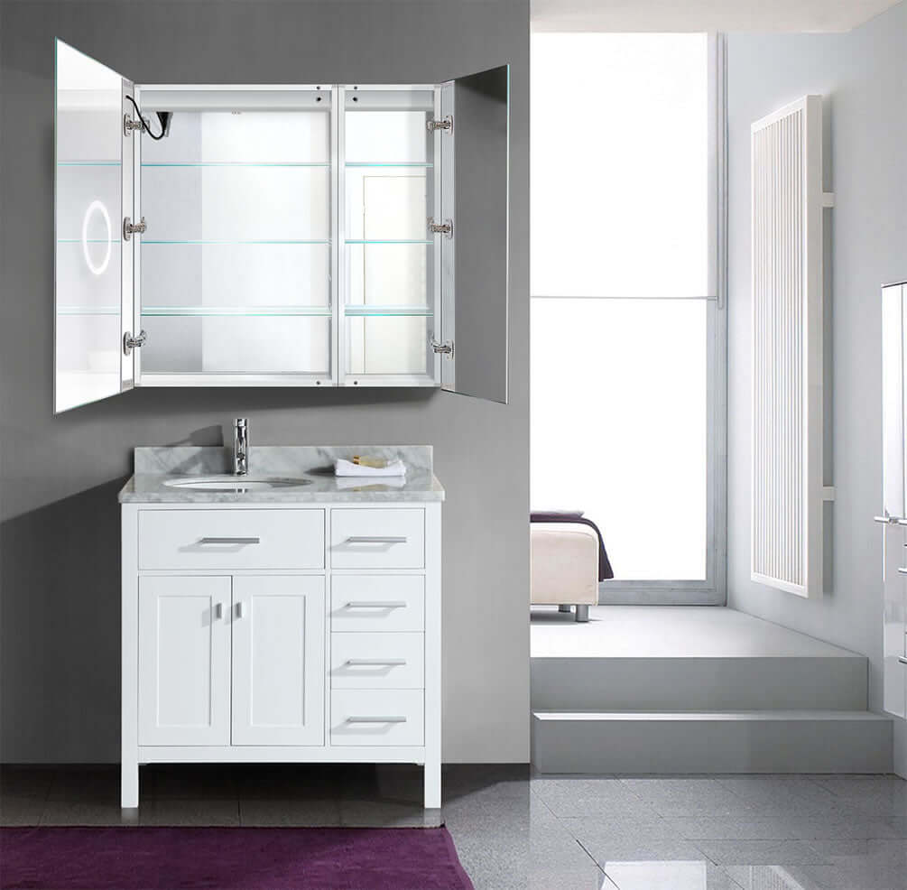 Krugg Reflections Svange Square LED Medicine Cabinet with Dimmer & Defogger - 2 Sizes