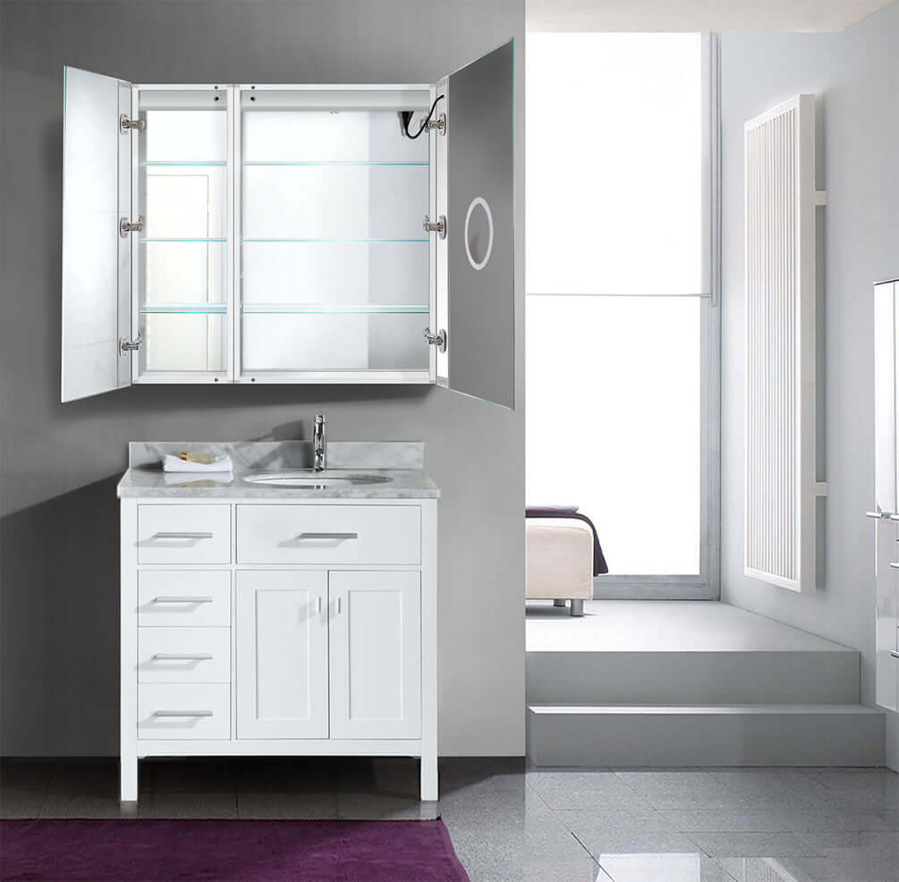 Krugg Reflections Svange Square LED Medicine Cabinet with Dimmer & Defogger - 2 Sizes