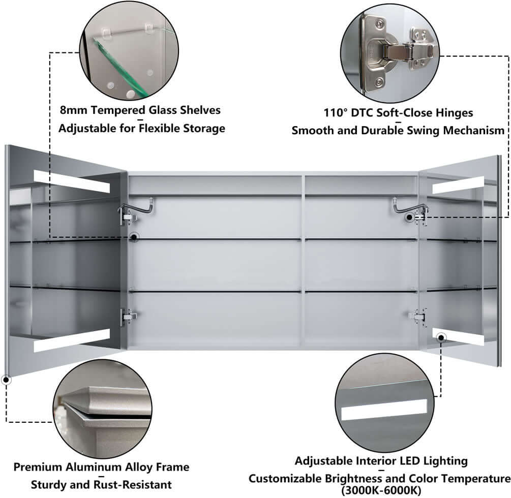 Mirror Luxe 48" Tacoma Full-Featured 3-Door LED Medicine Cabinet