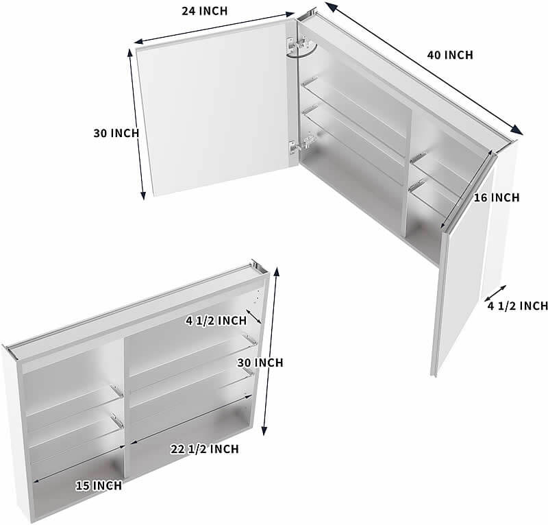 Mirror Luxe 48" Bellingham LED-Framed Triple Door Medicine Cabinet