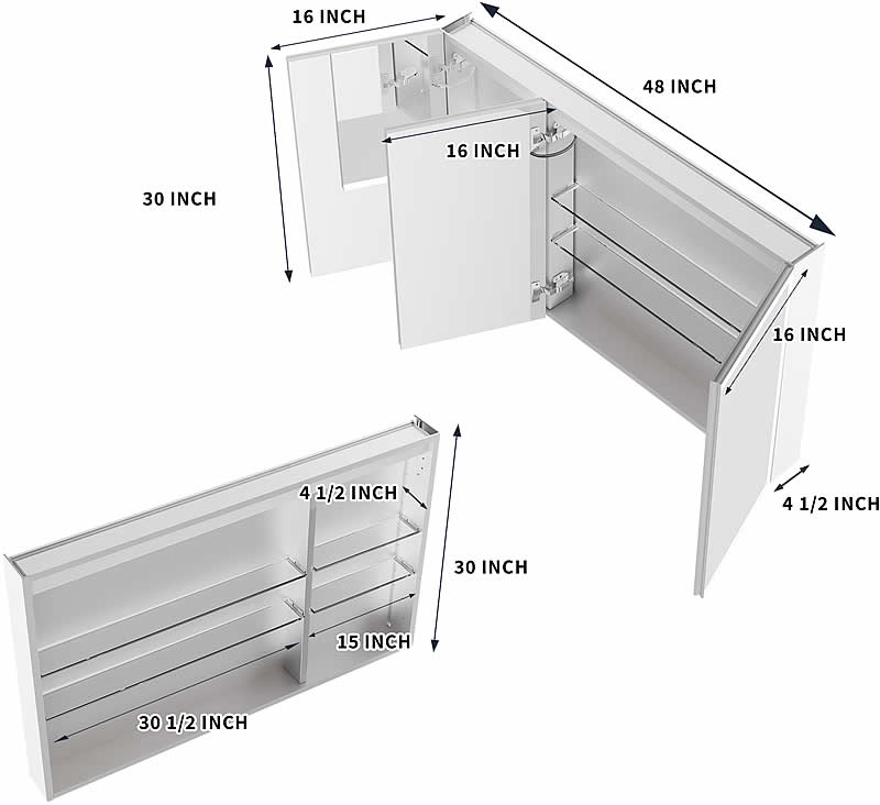 Dimensions - Relais 48" Wide x 30" High Medicine Cabinet