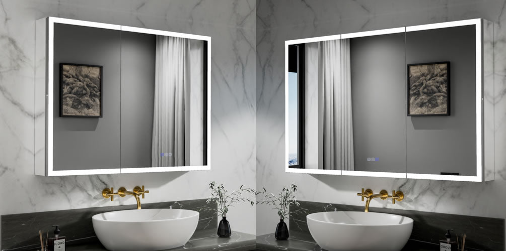 40" or 48" Wide Relais LED Medicine Cabinet, Recessed or Surface Mount - by Mirror Luxe - Perfect Makeup Mirrors