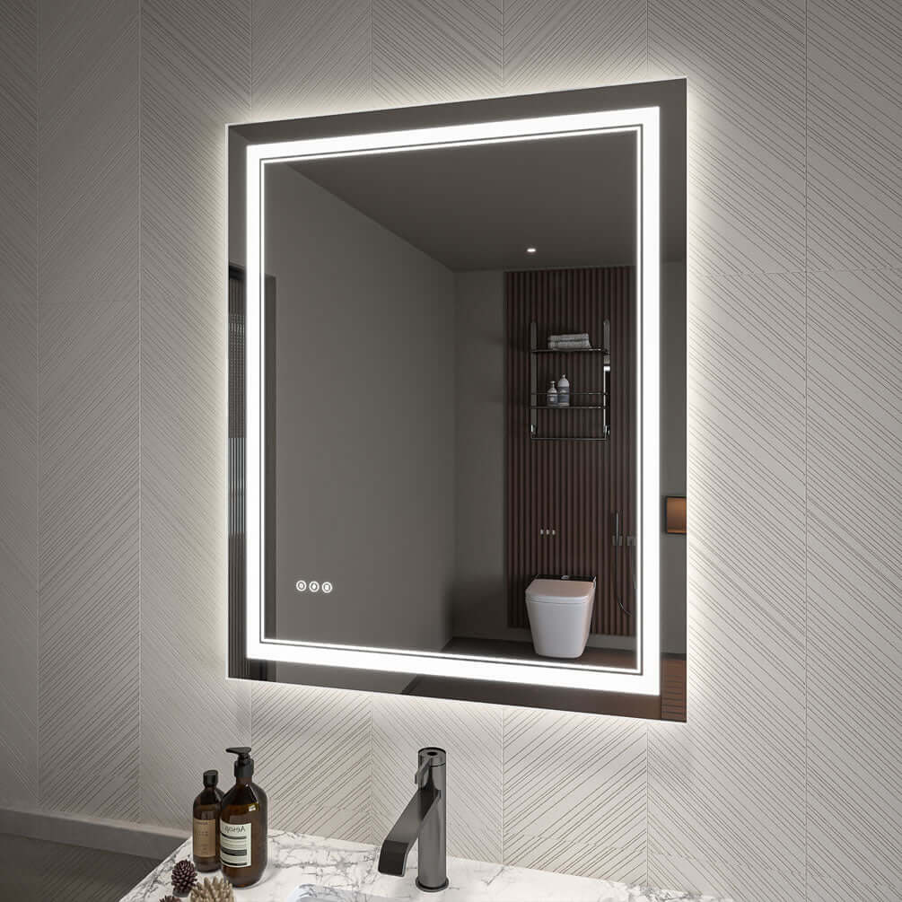 Mirror Luxe Covington LED Bathroom Vanity Mirror 32" x 40" - mount it horizontally or vertically.