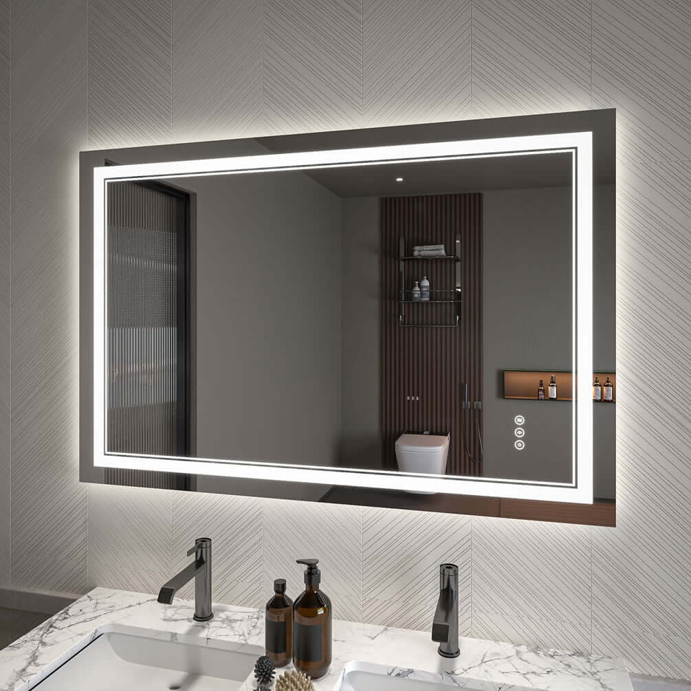 Mirror Luxe Covington LED Bathroom Vanity Mirror 32" x 48" - mount it horizontally or vertically.
