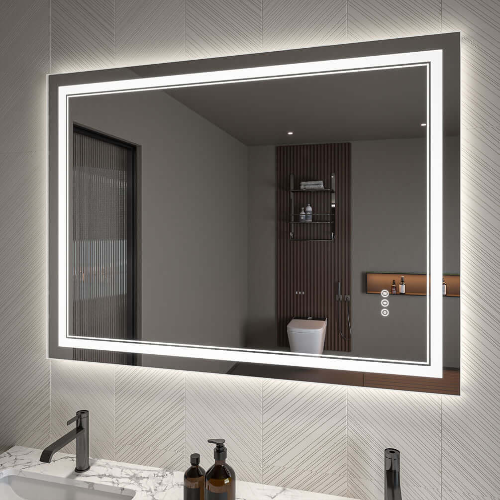 Mirror Luxe Covington LED Bathroom Vanity Mirror 36" x 48" - mount it horizontally or vertically.