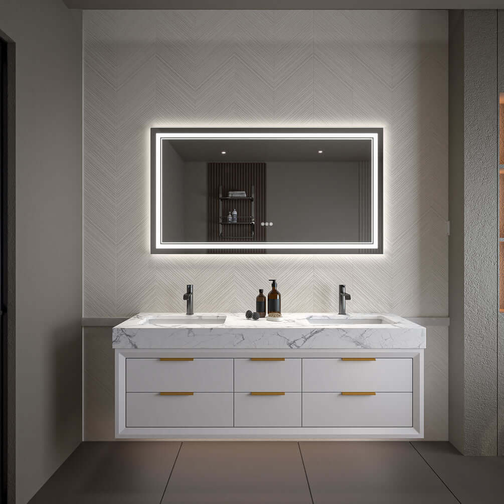 30" x 55" Covington LED Vanity Mirror by  Mirror Luxe - with dimmer and defogger.