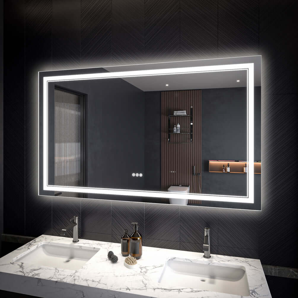Mirror Luxe 36" x 60" LED Vanity Mirror with built-in electric defogger, LED color settings, and variable dimmer.