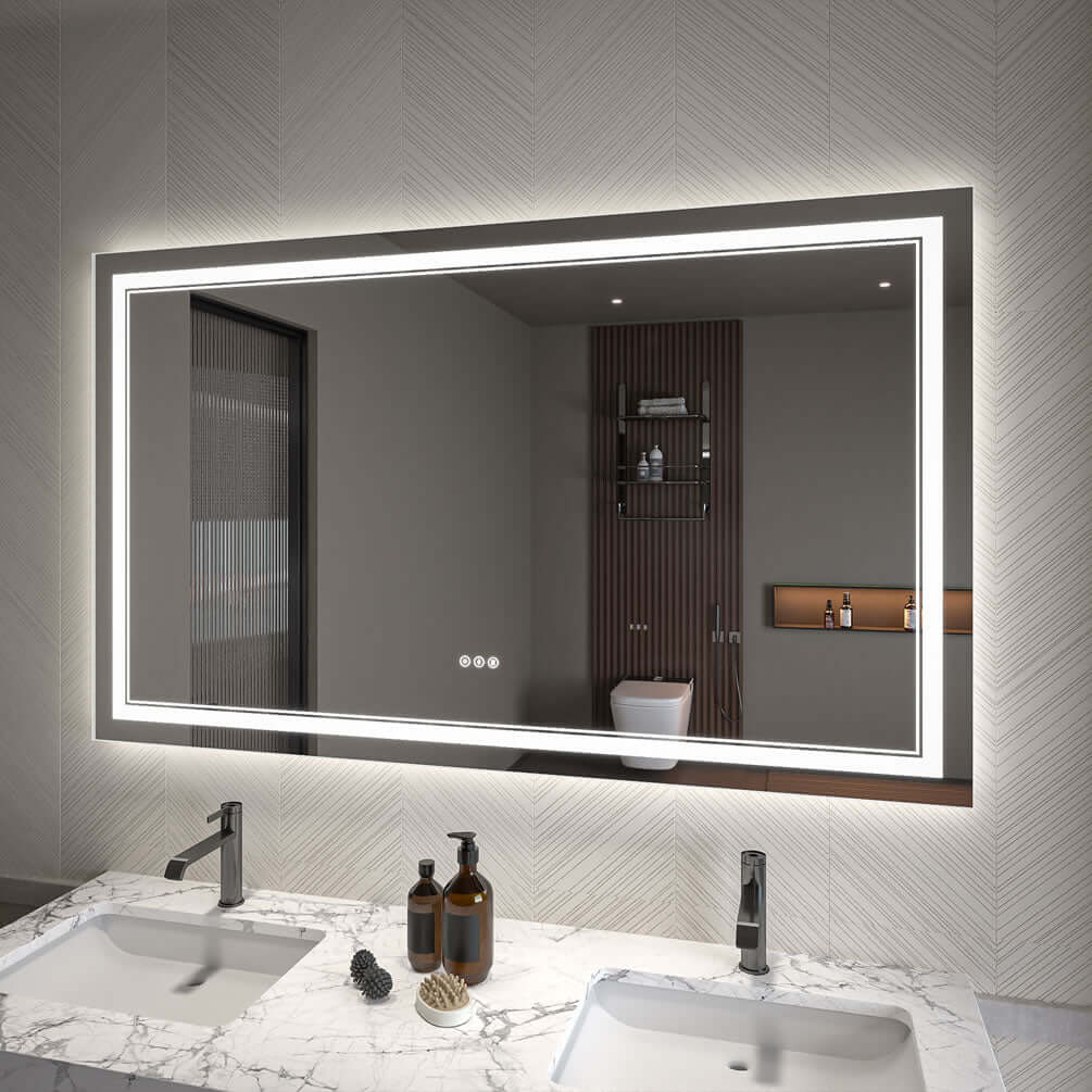 Covington by Mirror Luxe.  36" x 60" LED Vanity Mirror with built-in electric defogger, LED color settings, and variable dimmer.