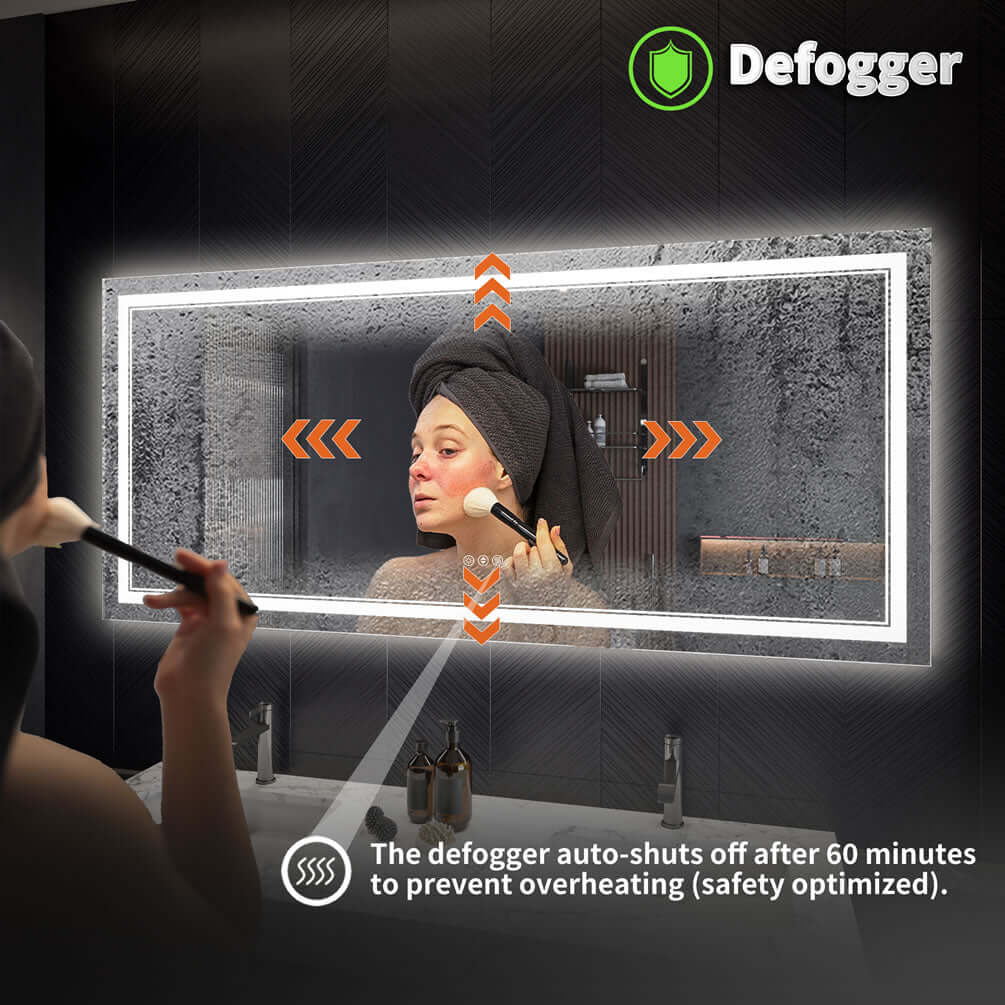 Electrical defogger panel is built in to the Mirror Luxe Covington LED Vanity Mirrors.