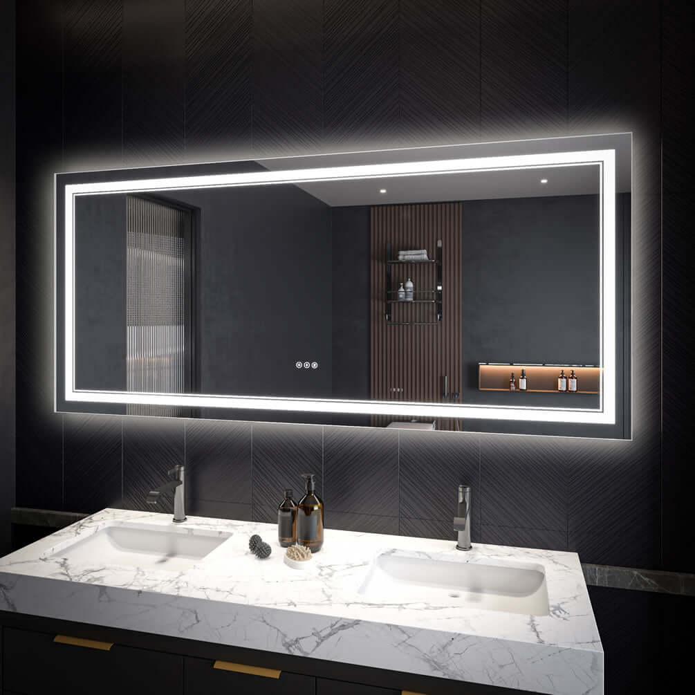 Mirror Luxe Covington 72" Wide Bathroom Vanity Mirror - LED lighted with variable dimmer, color settings, defogger, and memory.