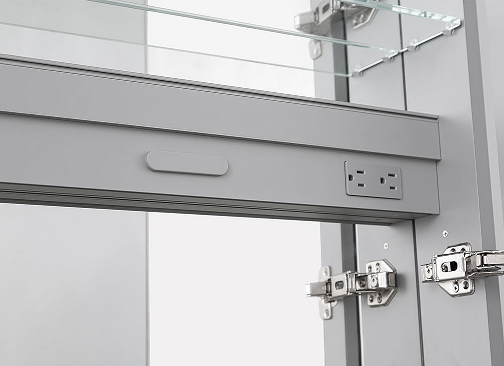 Aquadom Royale Medicine Cabinet Interior Electrical Outlet, Magnetic Strip, and Soft-Close Hinges