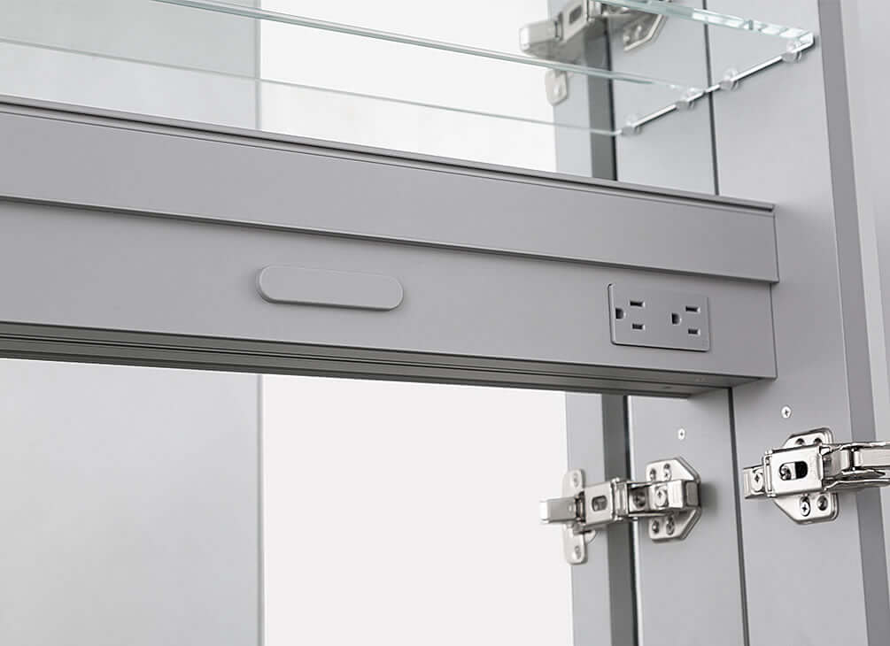 Aquadom Royale Medicine Cabinet Interior Electrical Outlet, Magnetic Strip, and Soft-Close Hinges