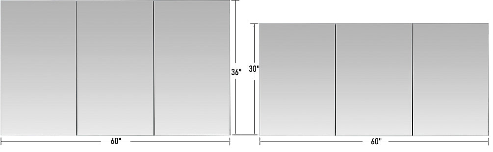 Aquadom Royale 60" Wide 3-Door Medicine Cabinet - 30" - 36" Height Comparison