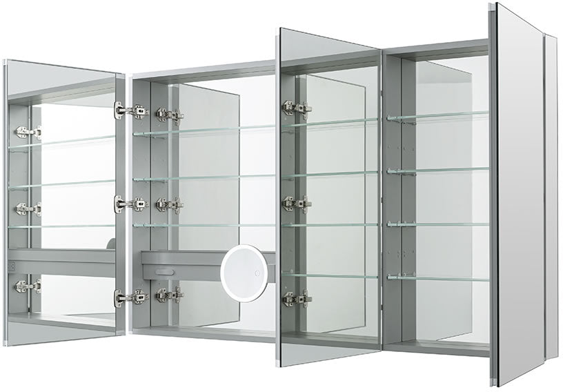 Aquadom Royale 60" Wide Medicine Cabinet, Doors Open. with Adjustable Height Inteior Makeup Mirror